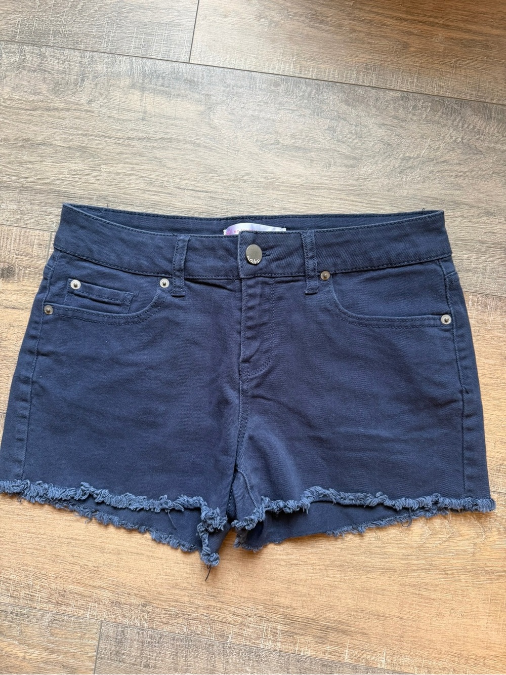 No Boundaries Navy Frayed Hem Denim-Look Shorts